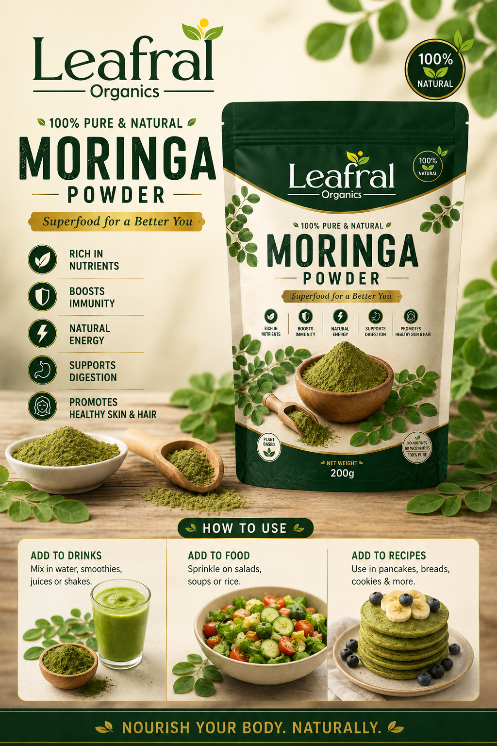 Pure & Natural Moringa Leaf Powder